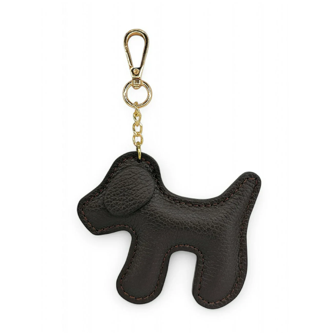 Porte-clés en cuir grainé WOUF Chocolat