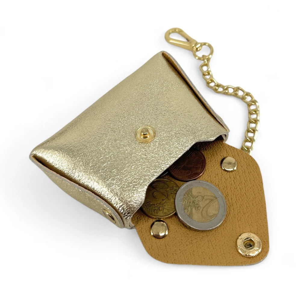 Porte-monnaie à mousqueton en cuir irisé BABEL Or pâle - Image 5