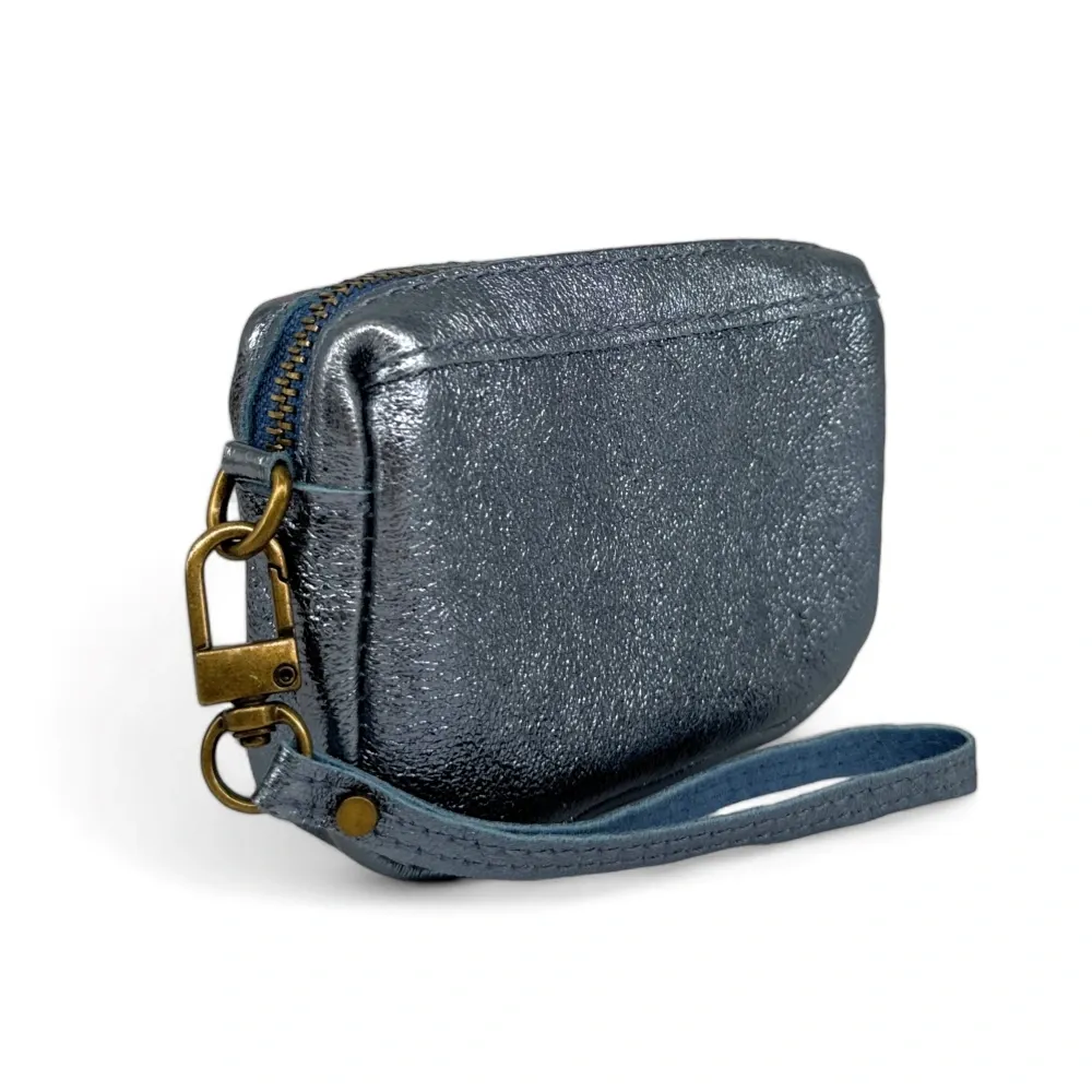 Porte-monnaie avec dragonne en cuir irisé CATCHY Bleu céleste - Image 2
