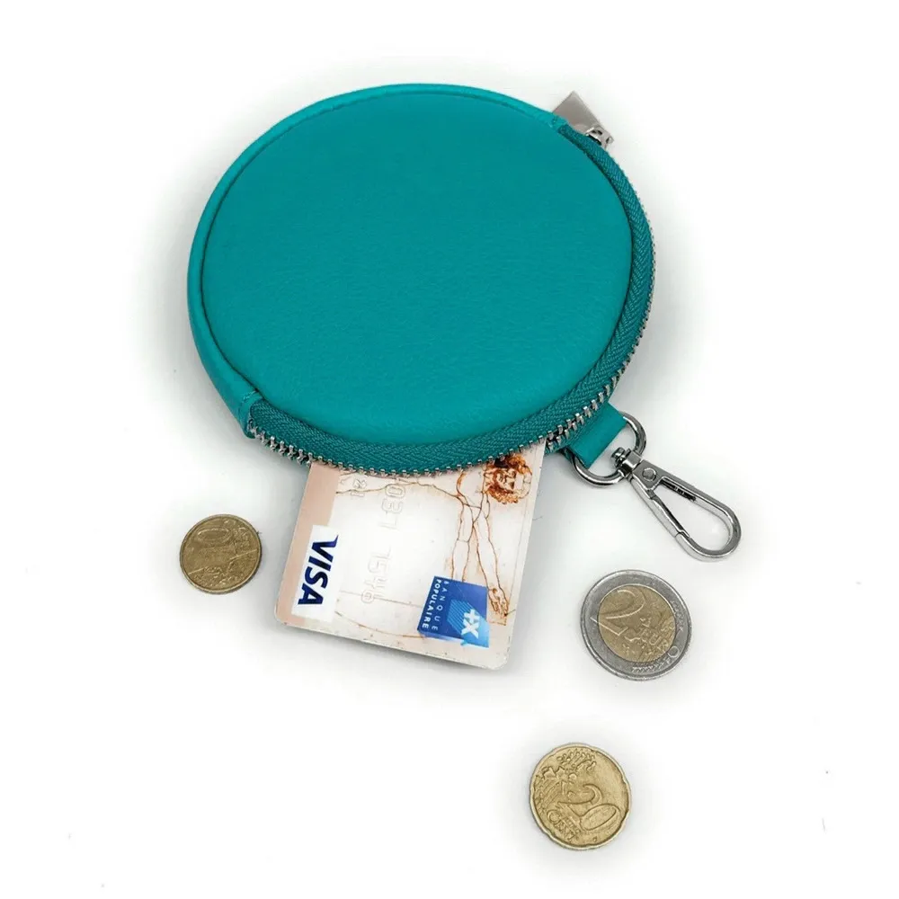 Porte monnaie en cuir grainé italien NEMO Bleu turquoise - Image 3