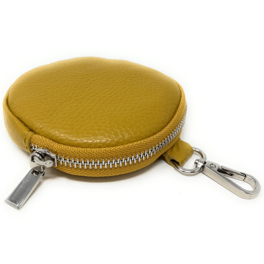 Porte monnaie en cuir grainé italien NEMO Jaune Moutarde - Image 3
