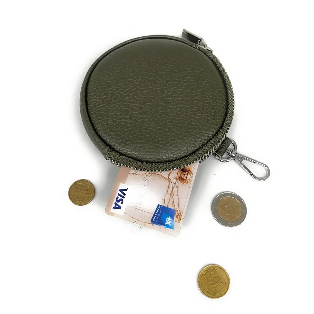 Porte monnaie en cuir grainé italien NEMO Kaki - Image 3