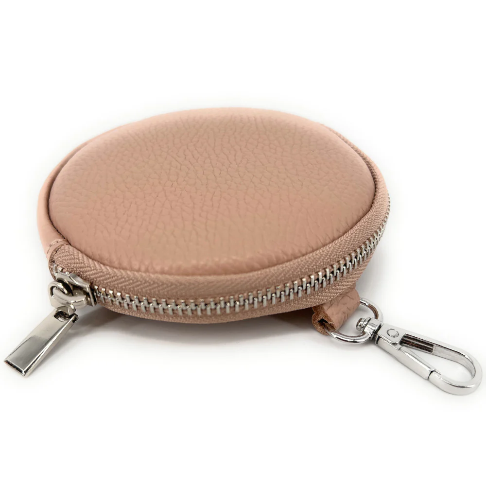 Porte monnaie en cuir grainé italien NEMO Rose nude - Image 4