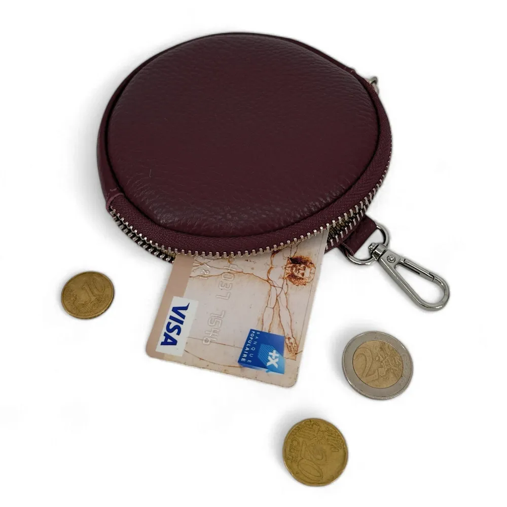 Porte monnaie en cuir grainé italien NEMO Rouge bordeaux - Image 3