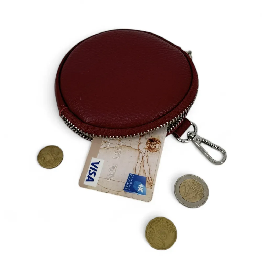 Porte monnaie en cuir grainé italien NEMO Rouge foncé - Image 2