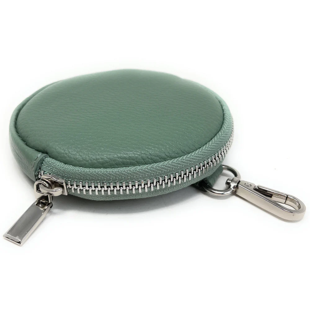 Porte monnaie en cuir grainé italien NEMO Vert pastel - Image 2