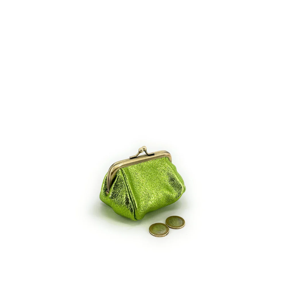 Pochette porte-monnaie en cuir irisé REINETTE Vert anis - Image 2