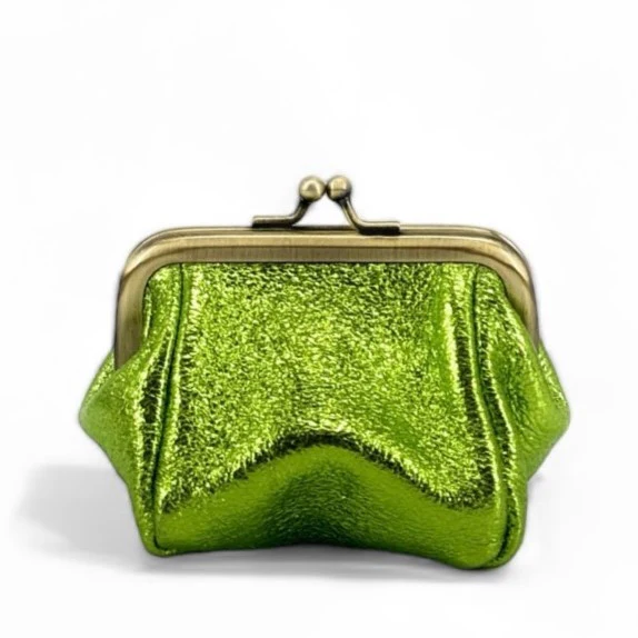 Pochette porte-monnaie en cuir irisé REINETTE Vert anis - Image 4