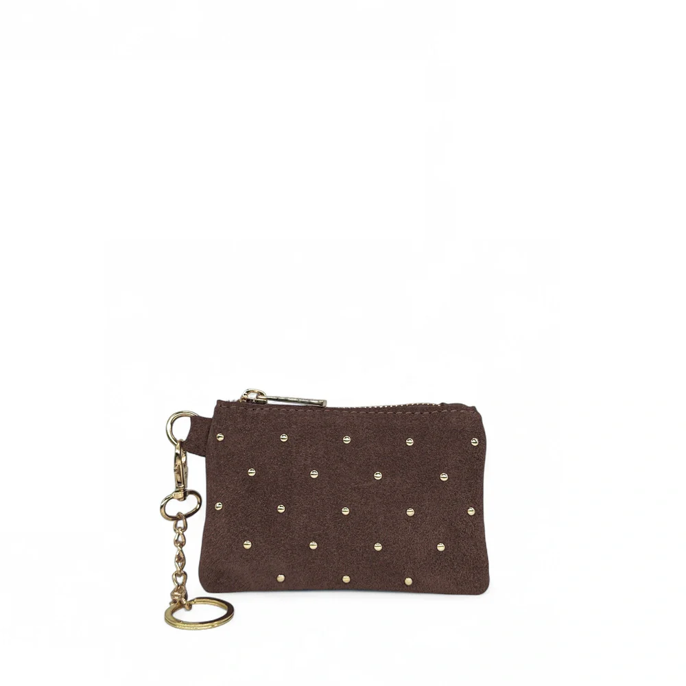 Porte-monnaie en daim TINY DOTS Marron Chocolat