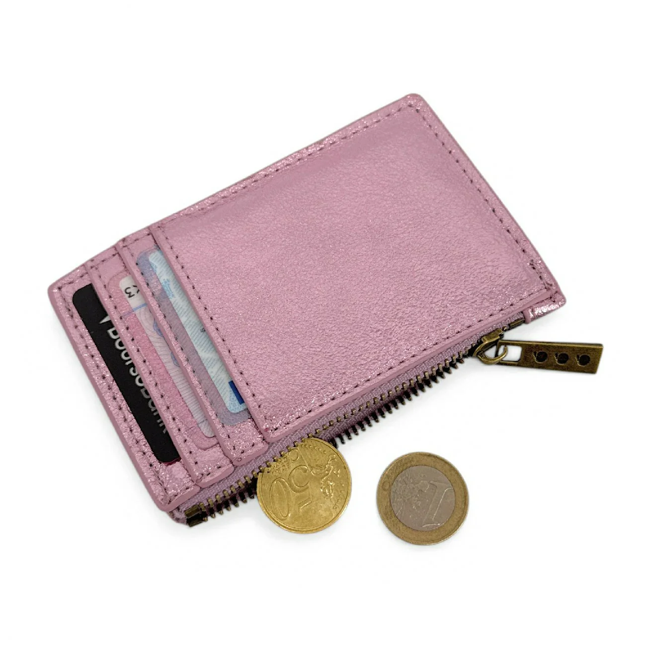 Porte-monnaie porte-cartes en cuir irisé EKKO Rose pâle - Image 2