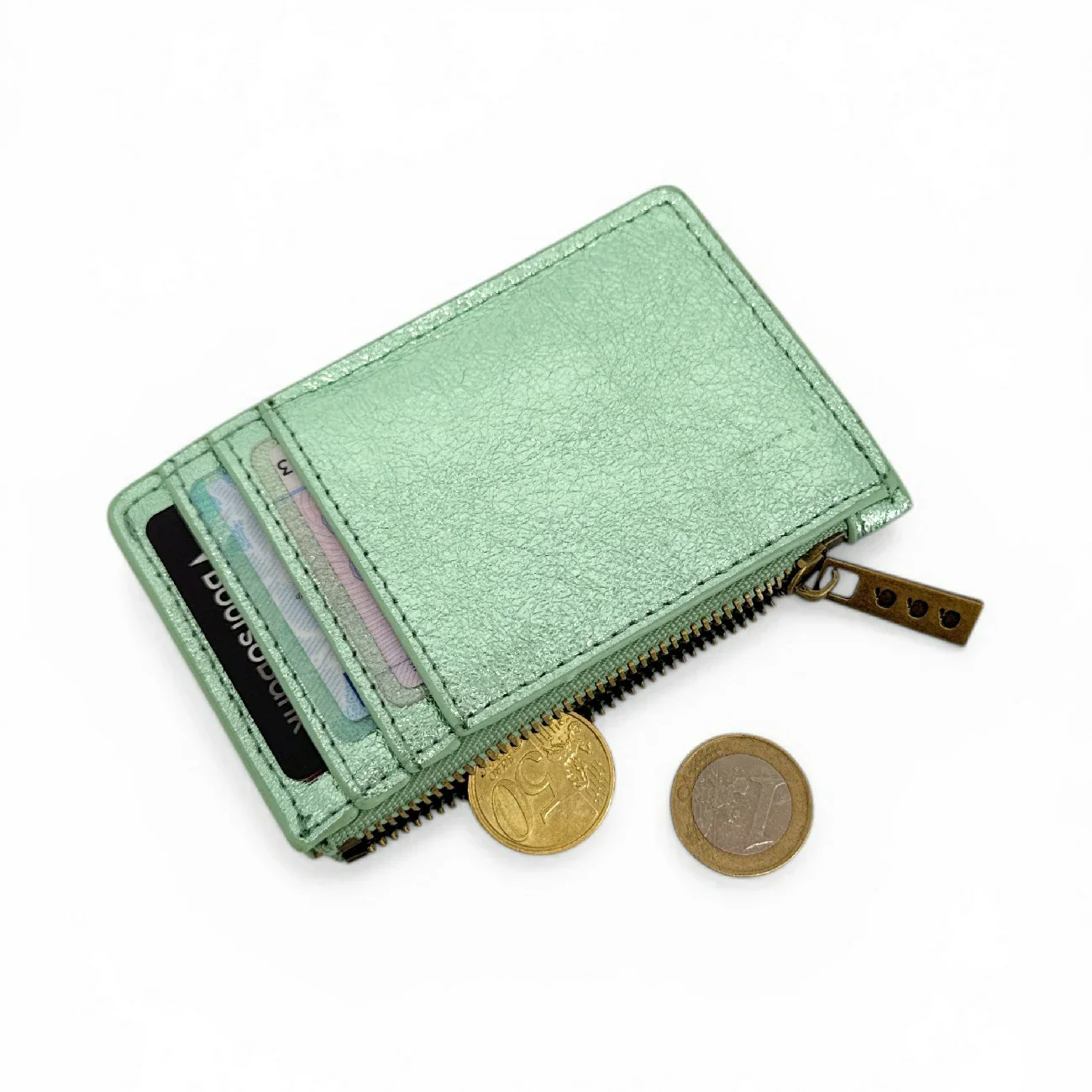 Porte-monnaie porte-cartes en cuir irisé EKKO Vert menthe givrée - Image 2