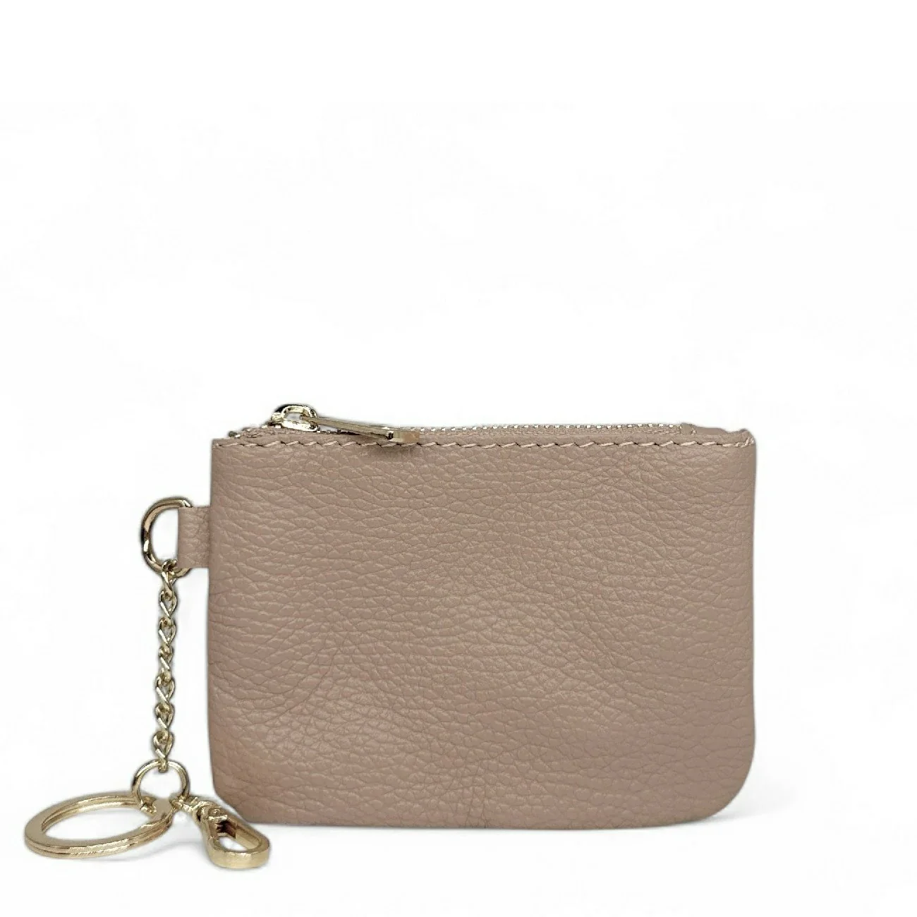 Porte-monnaie porte-clés en cuir grainé POCKET Rose nude - Image 4