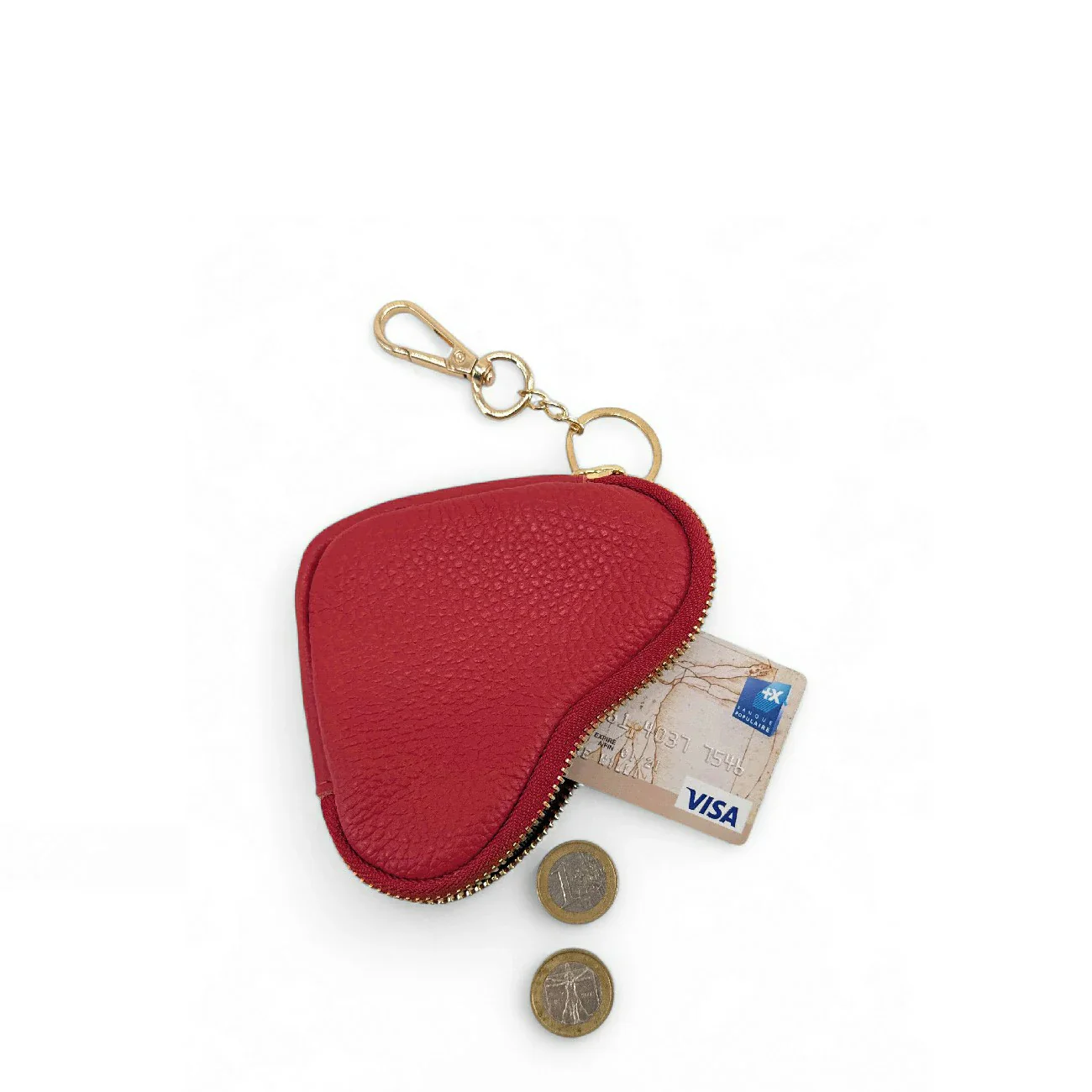 Porte-monnaie porte-clés en cuir grainé SWEETIE Rouge intense - Image 4