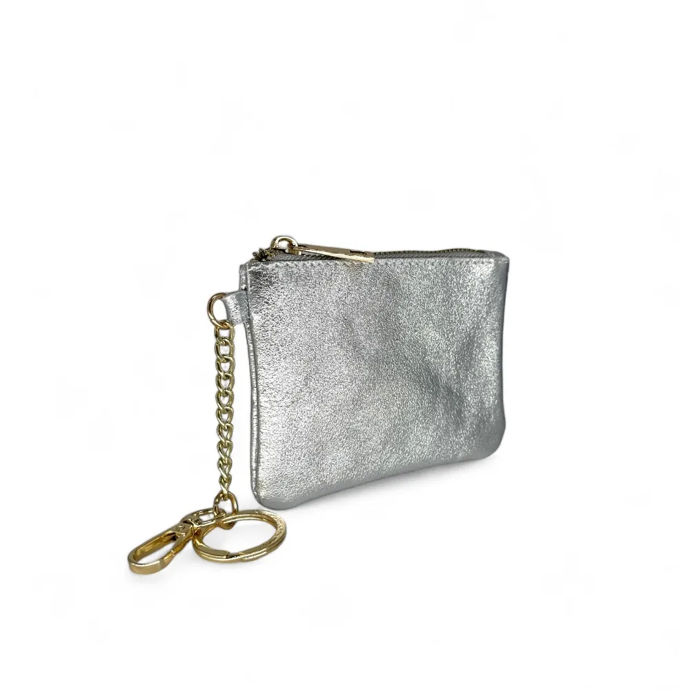 Porte-monnaie porte-clés en cuir irisé POCKET GLOW Argent clair - Image 2