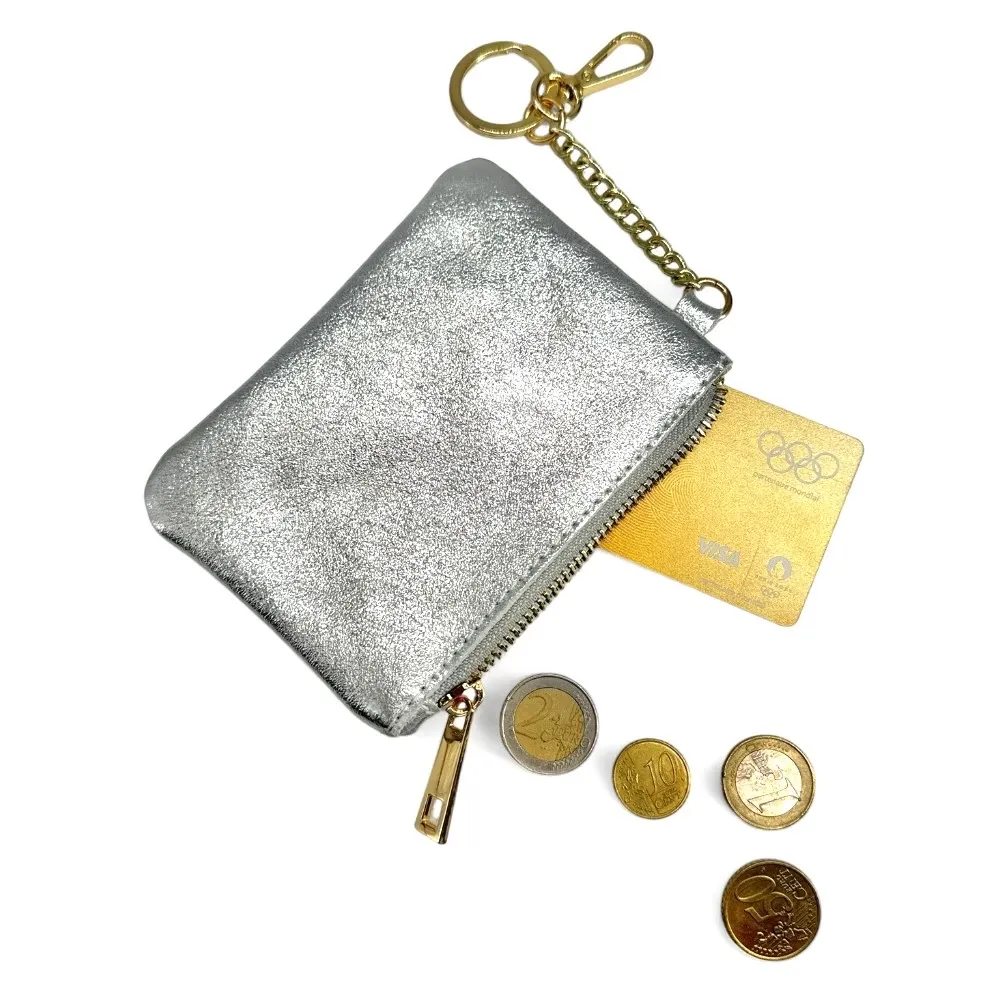 Porte-monnaie porte-clés en cuir irisé POCKET GLOW Argent clair - Image 3