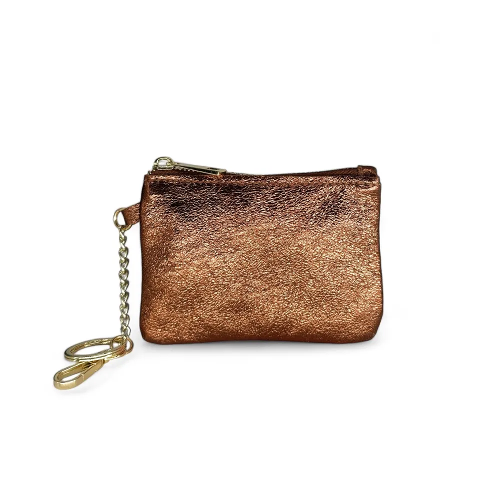 Porte-monnaie porte-clés en cuir irisé POCKET GLOW Bronze