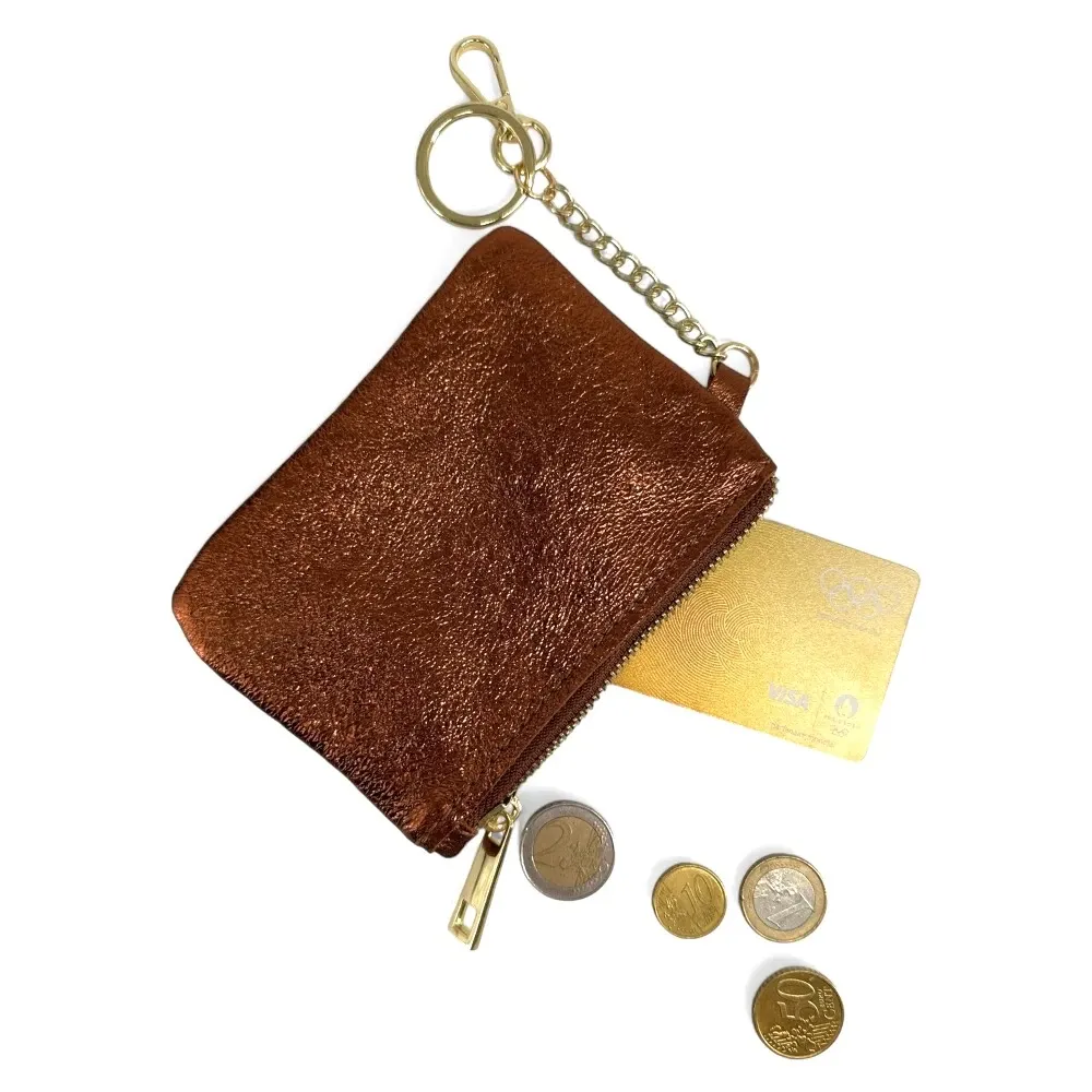 Porte-monnaie porte-clés en cuir irisé POCKET GLOW Bronze - Image 2