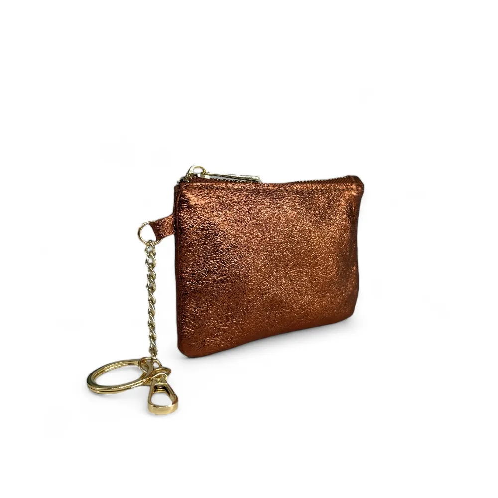 Porte-monnaie porte-clés en cuir irisé POCKET GLOW Bronze - Image 3