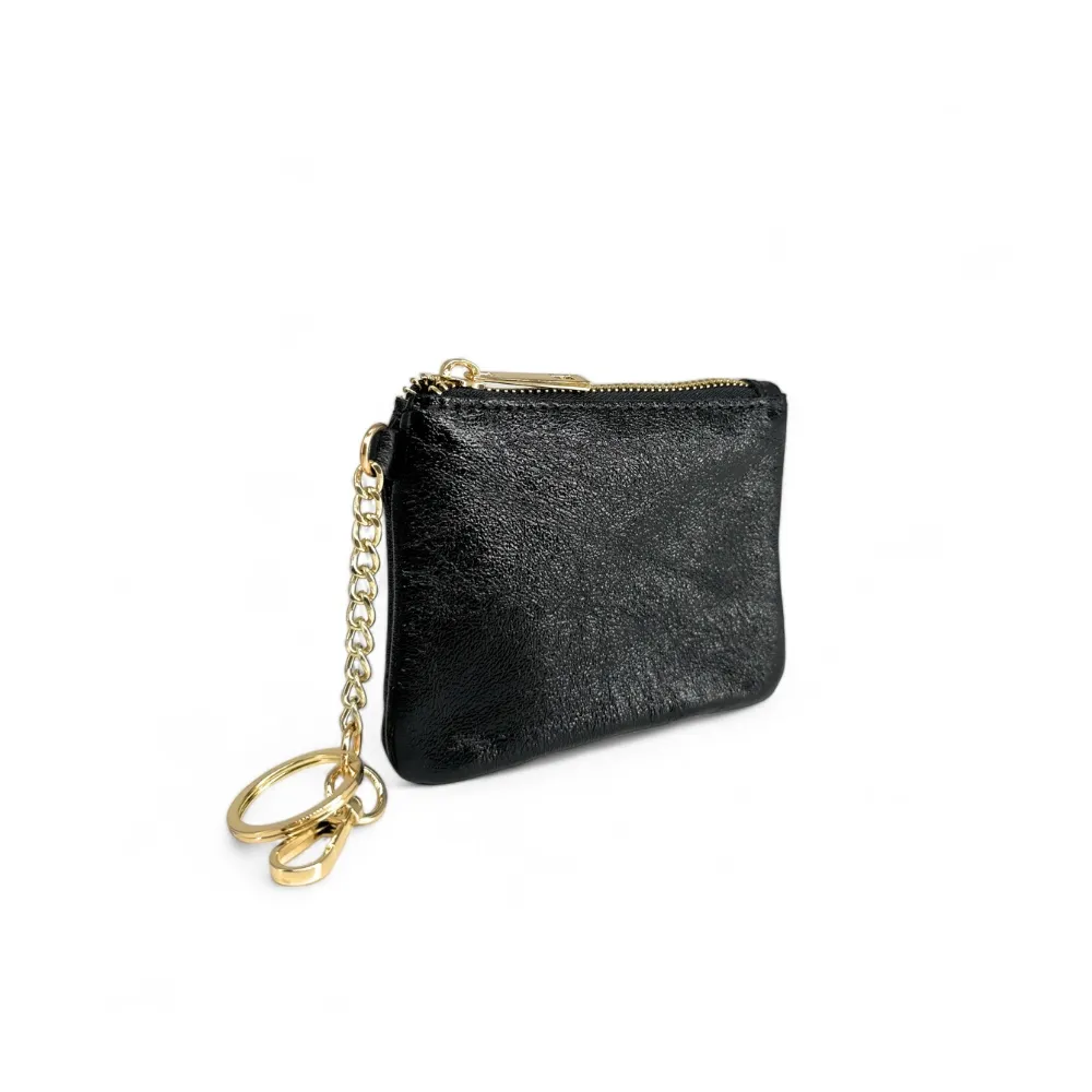 Porte-monnaie porte-clés en cuir irisé POCKET GLOW Noir - Image 3