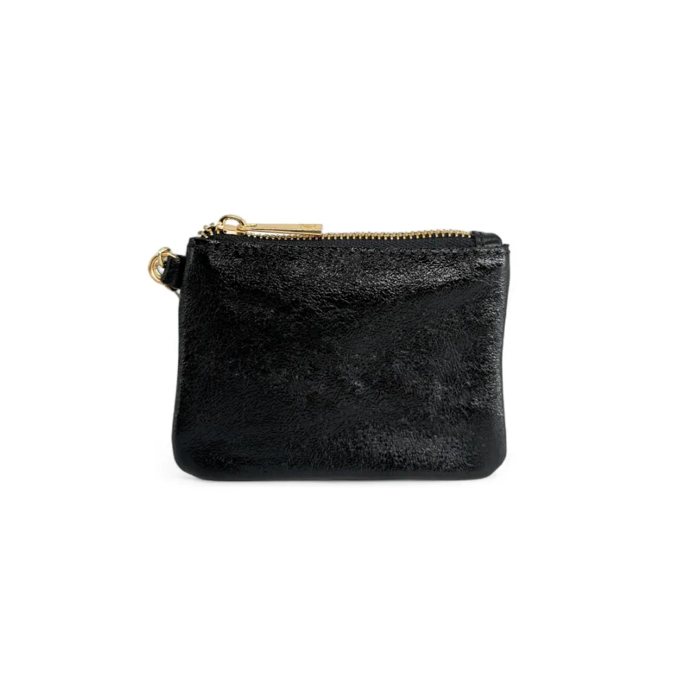 Porte-monnaie porte-clés en cuir irisé POCKET GLOW Noir - Image 4