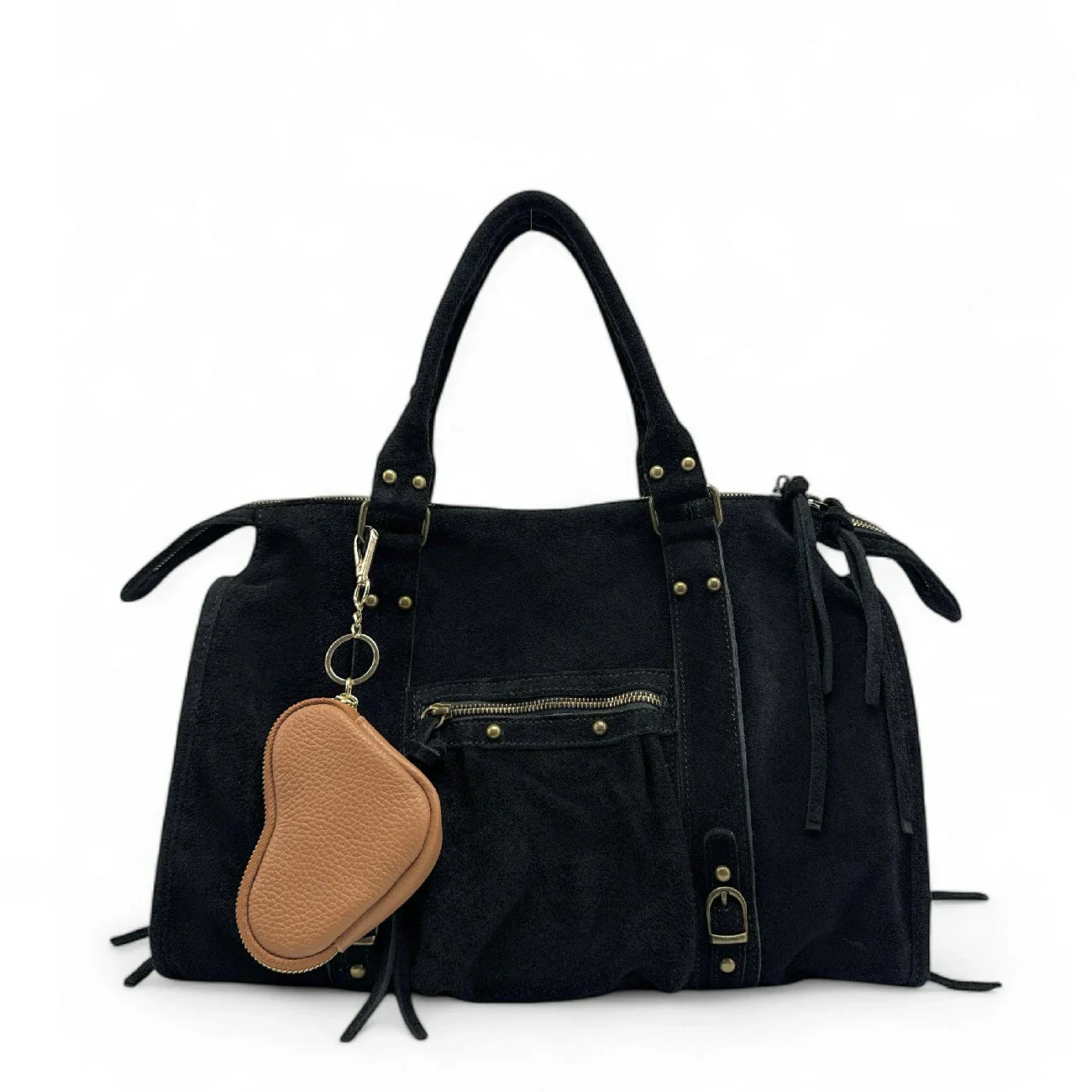 Porte-monnaie porte-clés en cuir grainé SWEETIE Camel foncé - Image 2