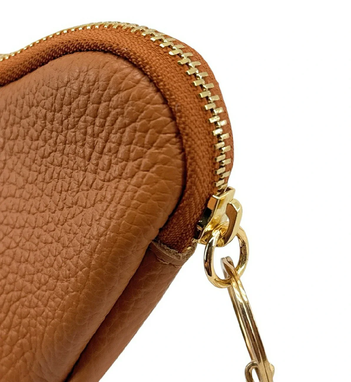Porte-monnaie porte-clés en cuir grainé SWEETIE Camel foncé - Image 5