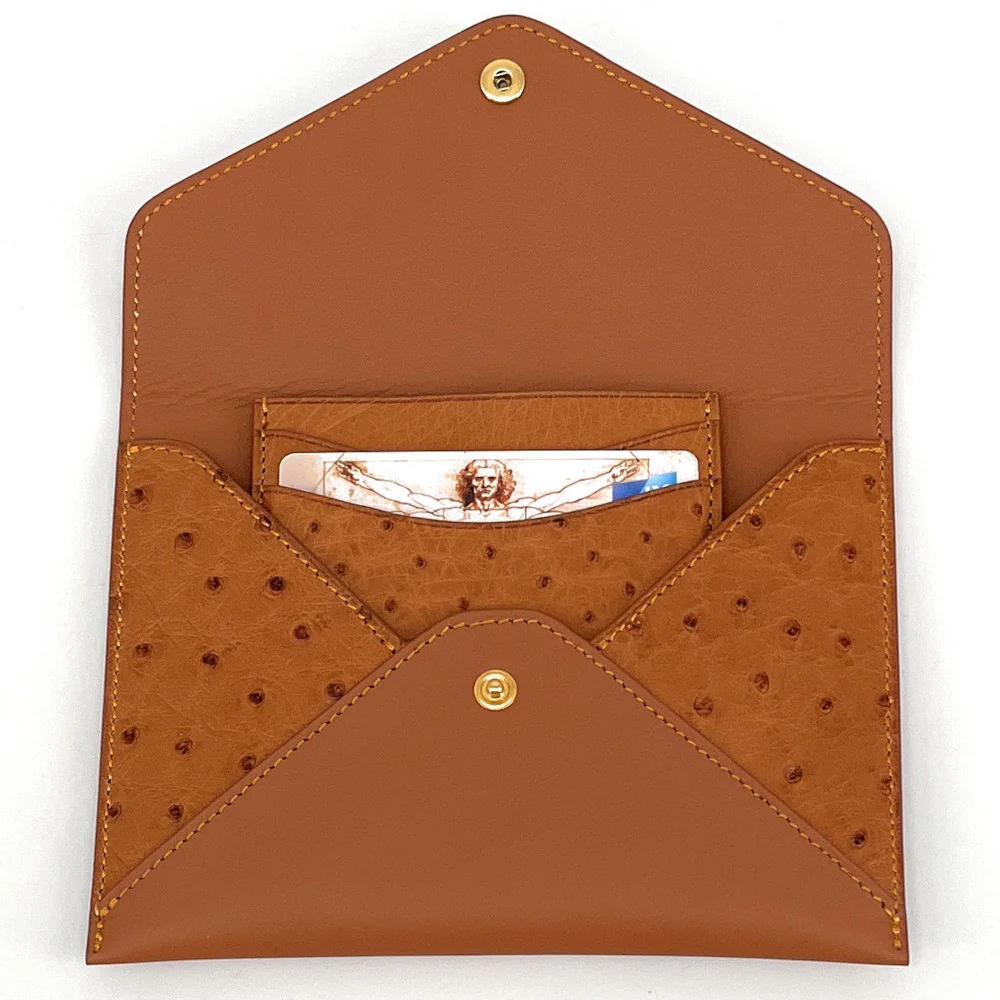 Porte-papiers en cuir d'autruche édition Haute-couture Camel - Image 3