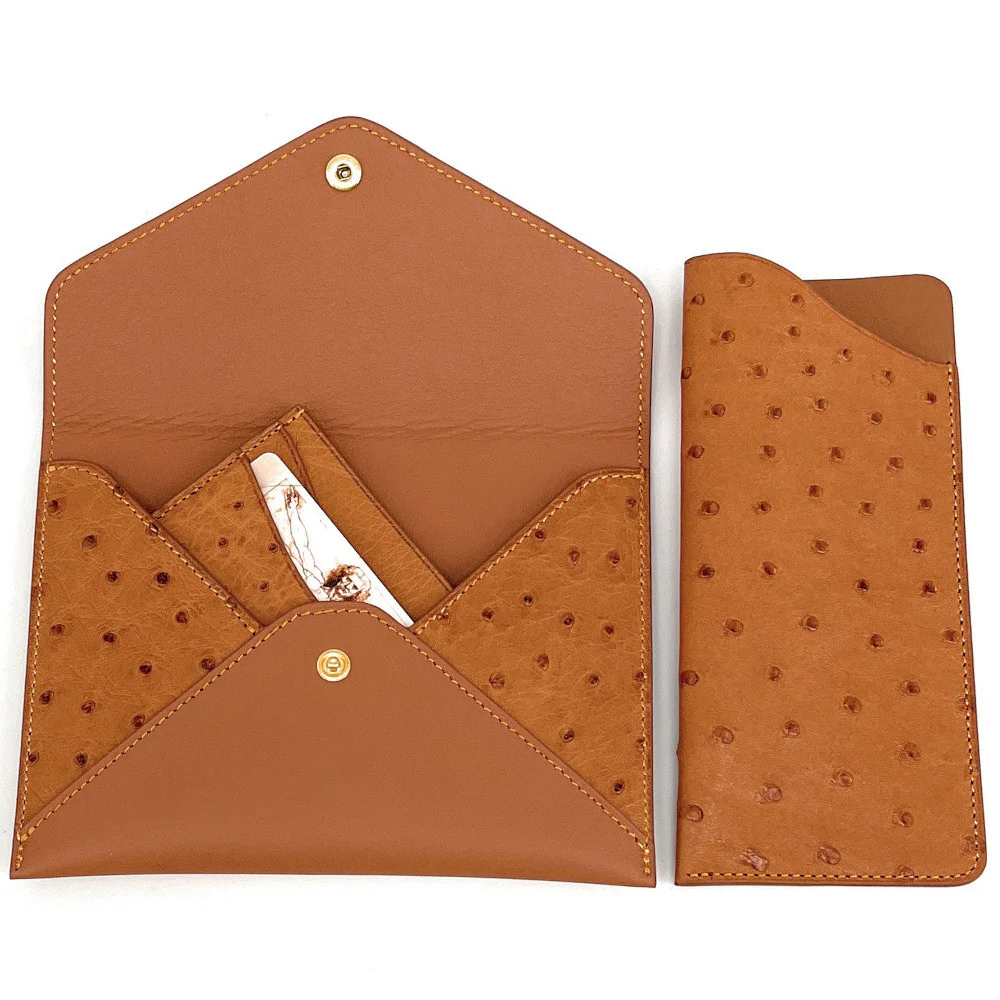 Porte-papiers en cuir d'autruche édition Haute-couture Camel - Image 4