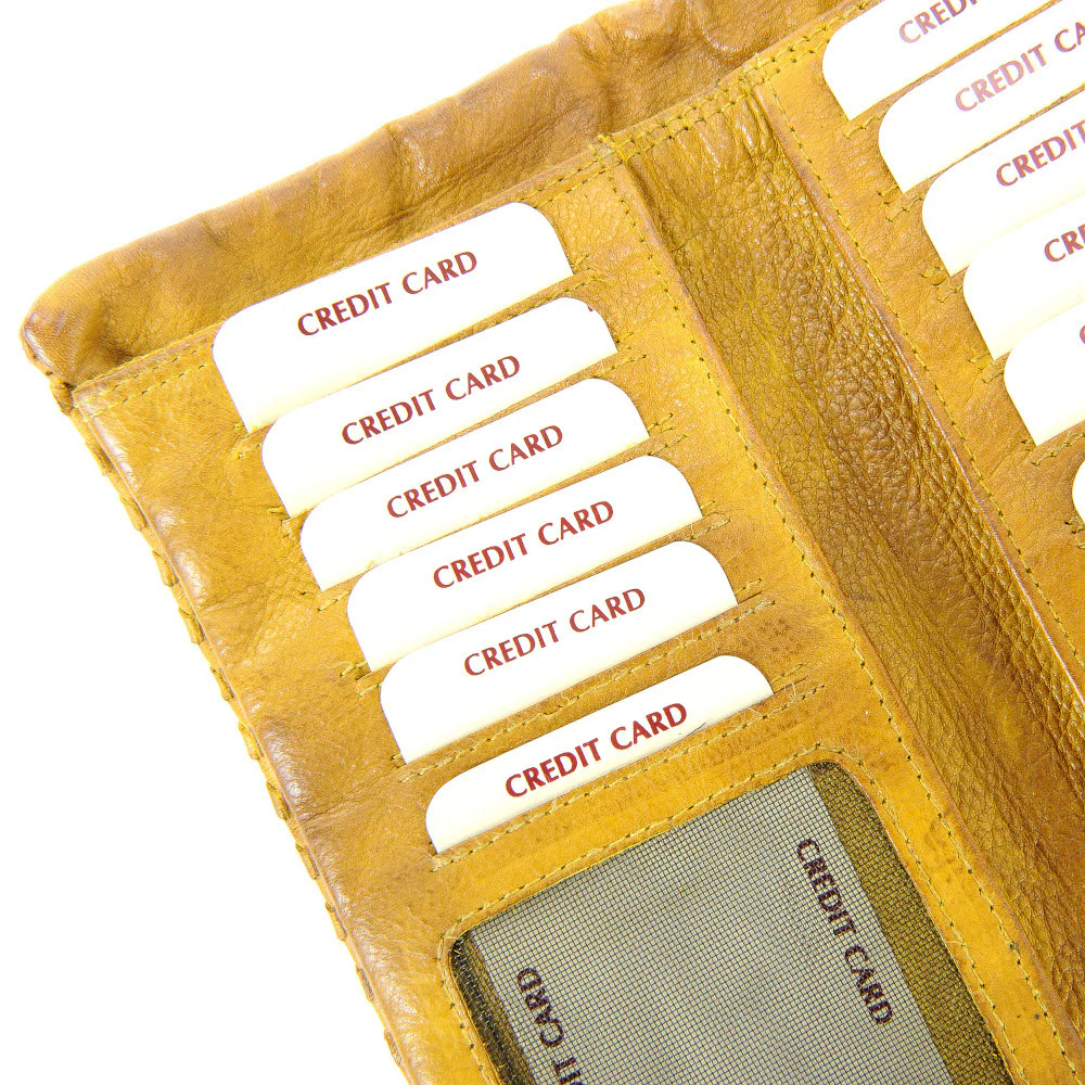 Portefeuille porte-monnaie en cuir tressé NAZCA Jaune Moutarde - Image 3