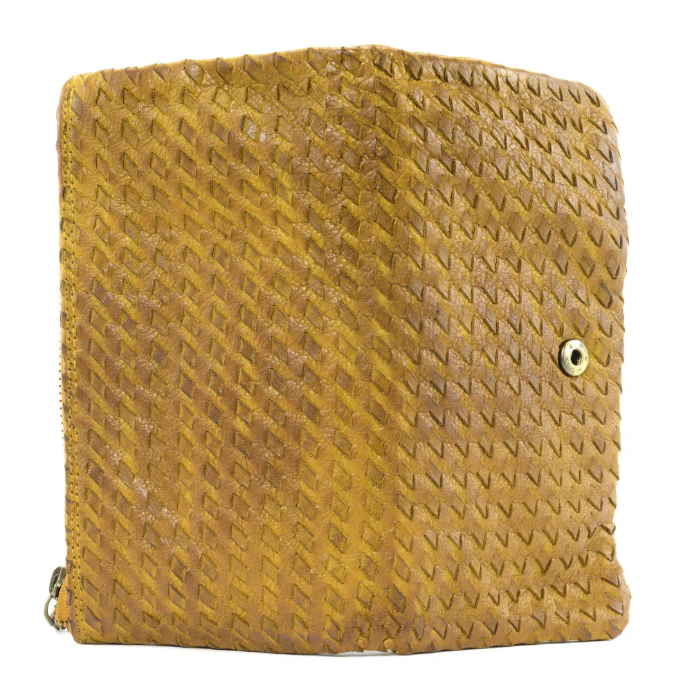 Portefeuille porte-monnaie en cuir tressé NAZCA Jaune Moutarde - Image 4