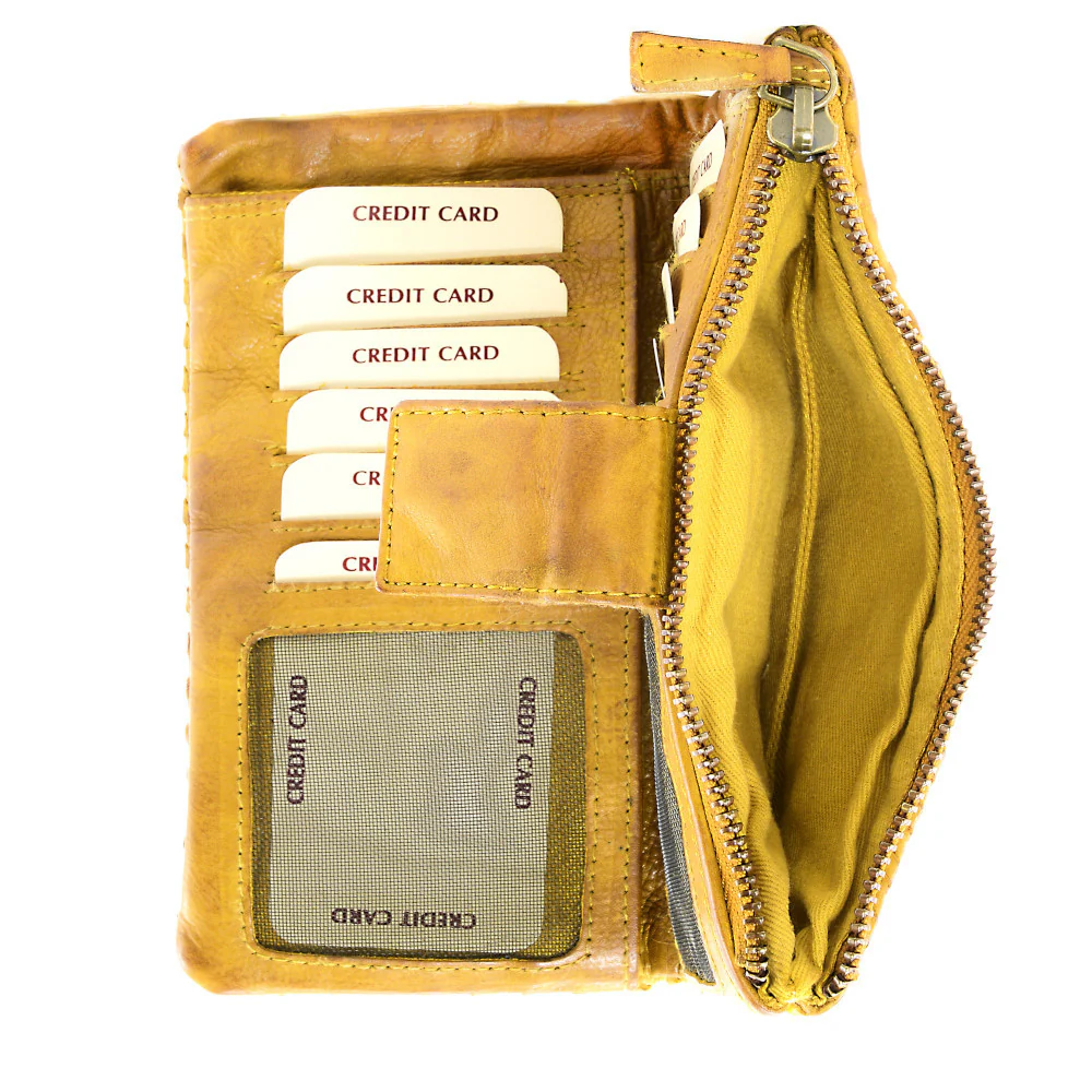 Portefeuille porte-monnaie en cuir tressé NAZCA Jaune Moutarde - Image 6