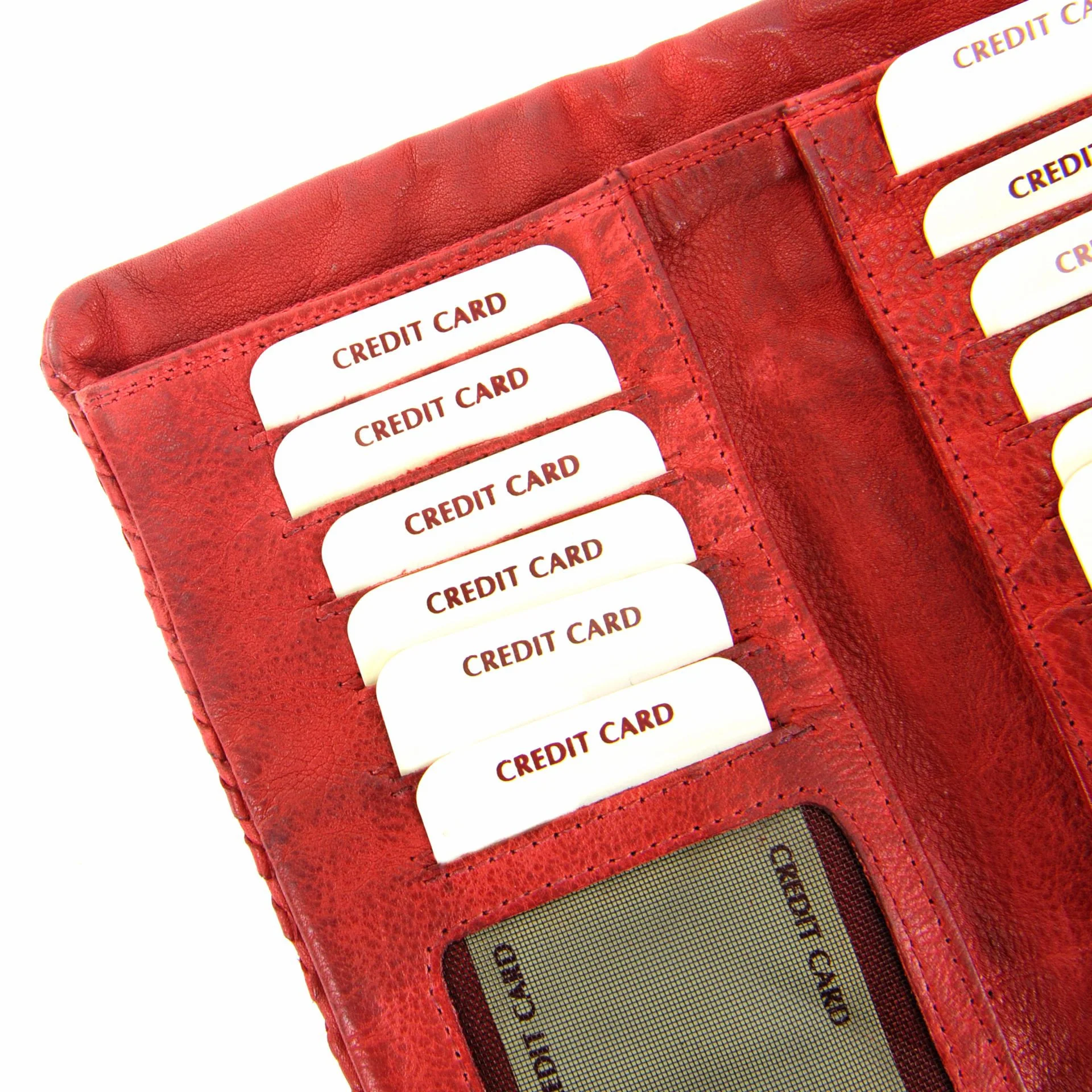 Portefeuille porte-monnaie en cuir tressé NAZCA Rouge garance - Image 3