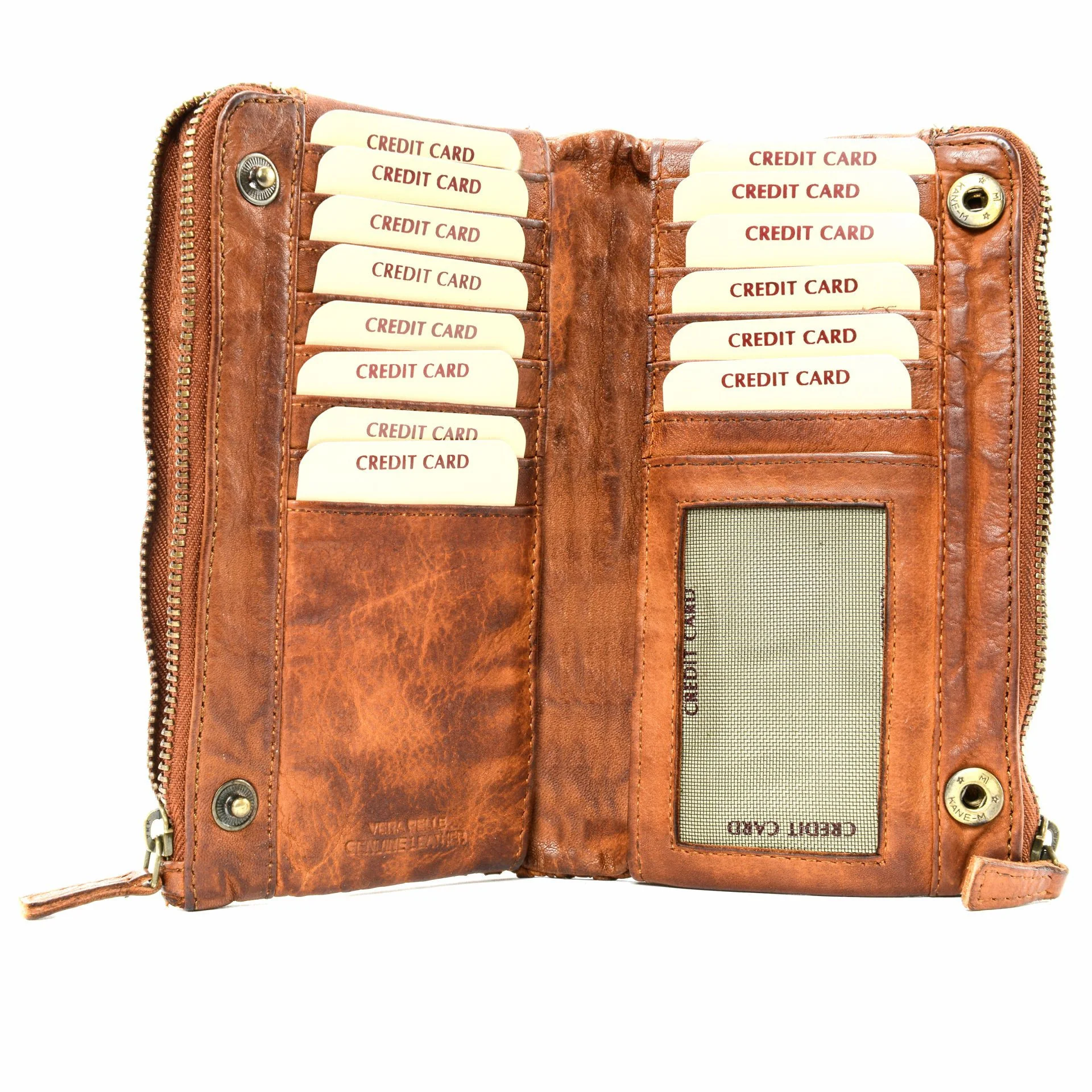 Portefeuille porte-monnaie en cuir tressé SAHARA Cognac - Image 4
