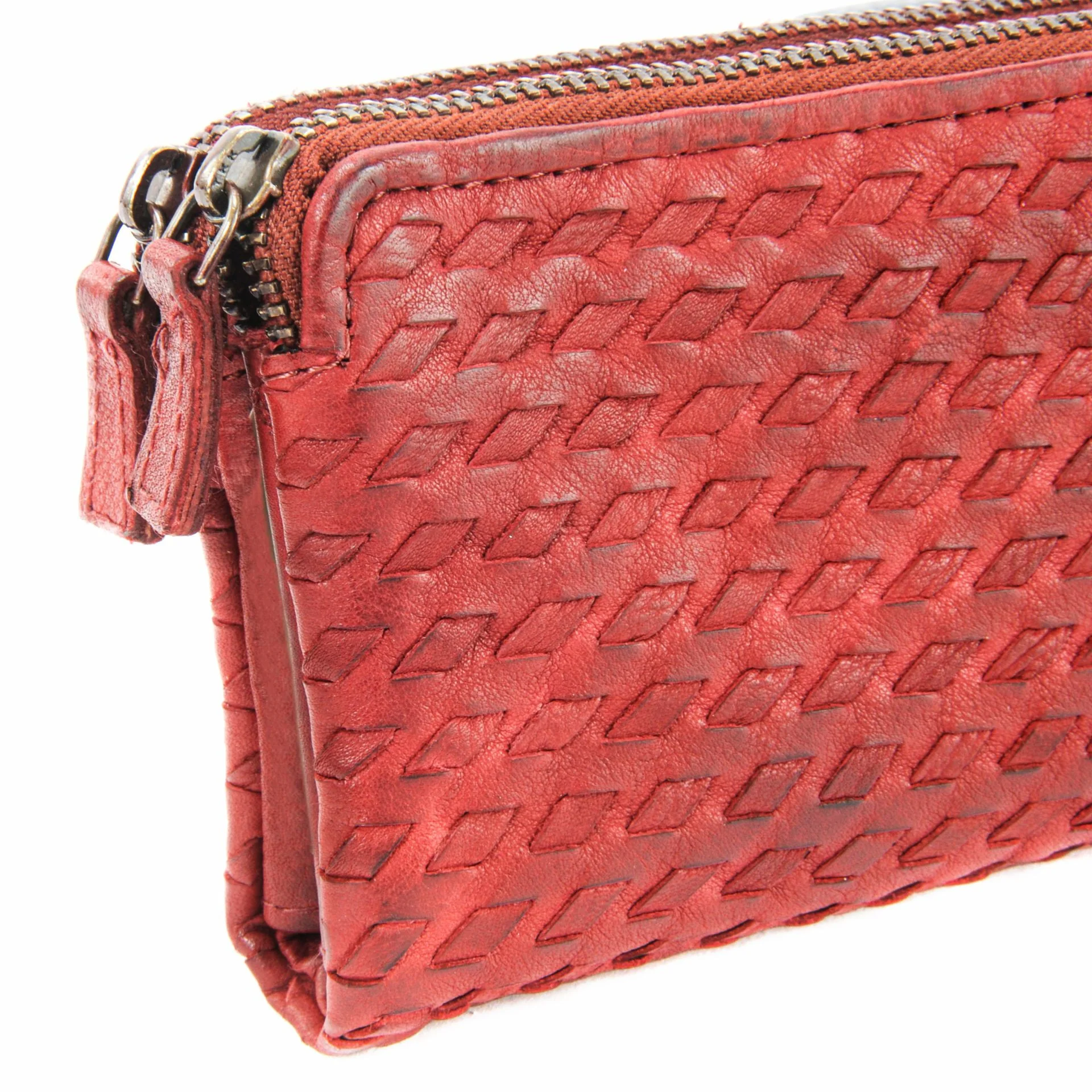 Portefeuille porte-monnaie en cuir tressé SAHARA Rouge garance - Image 3