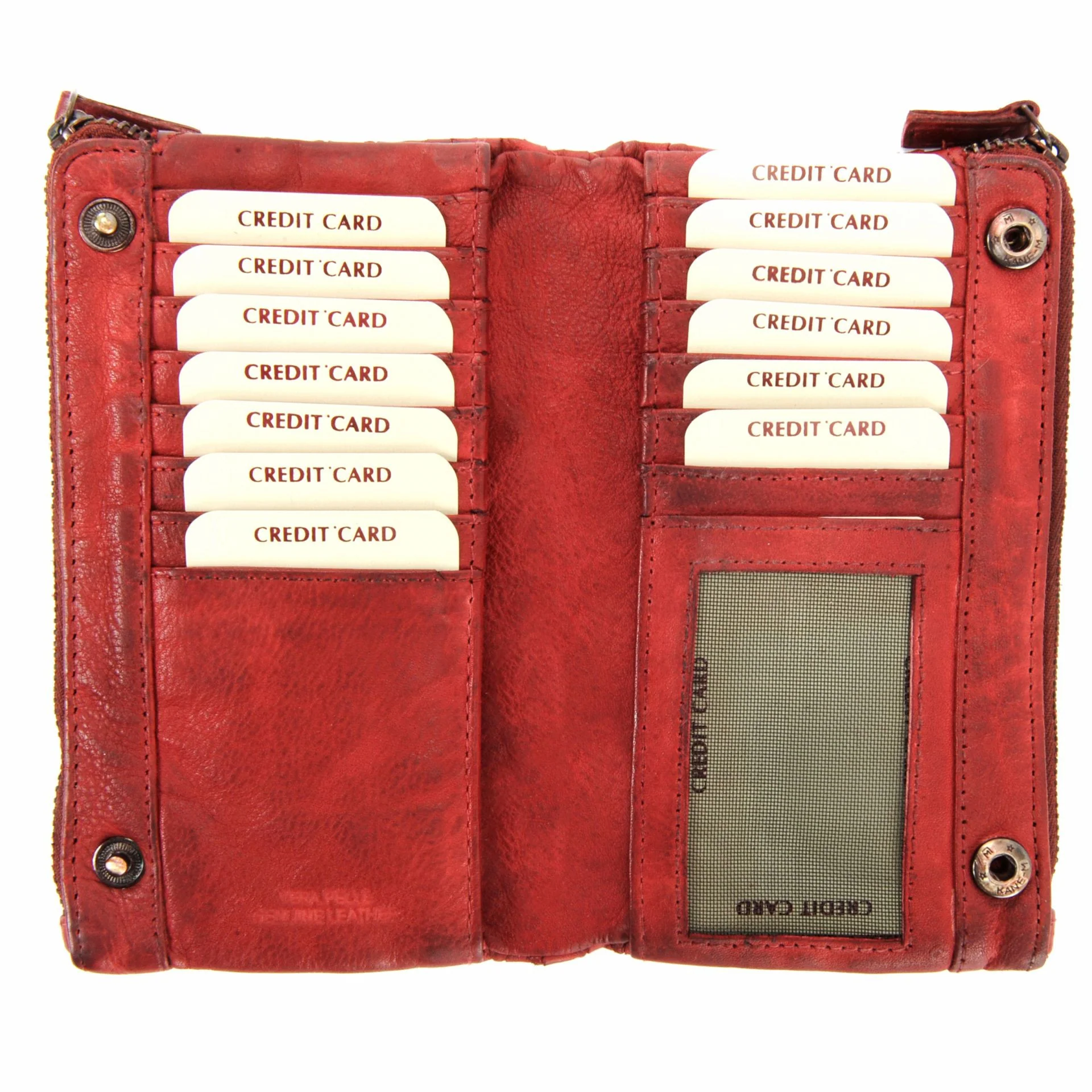 Portefeuille porte-monnaie en cuir tressé SAHARA Rouge garance - Image 4
