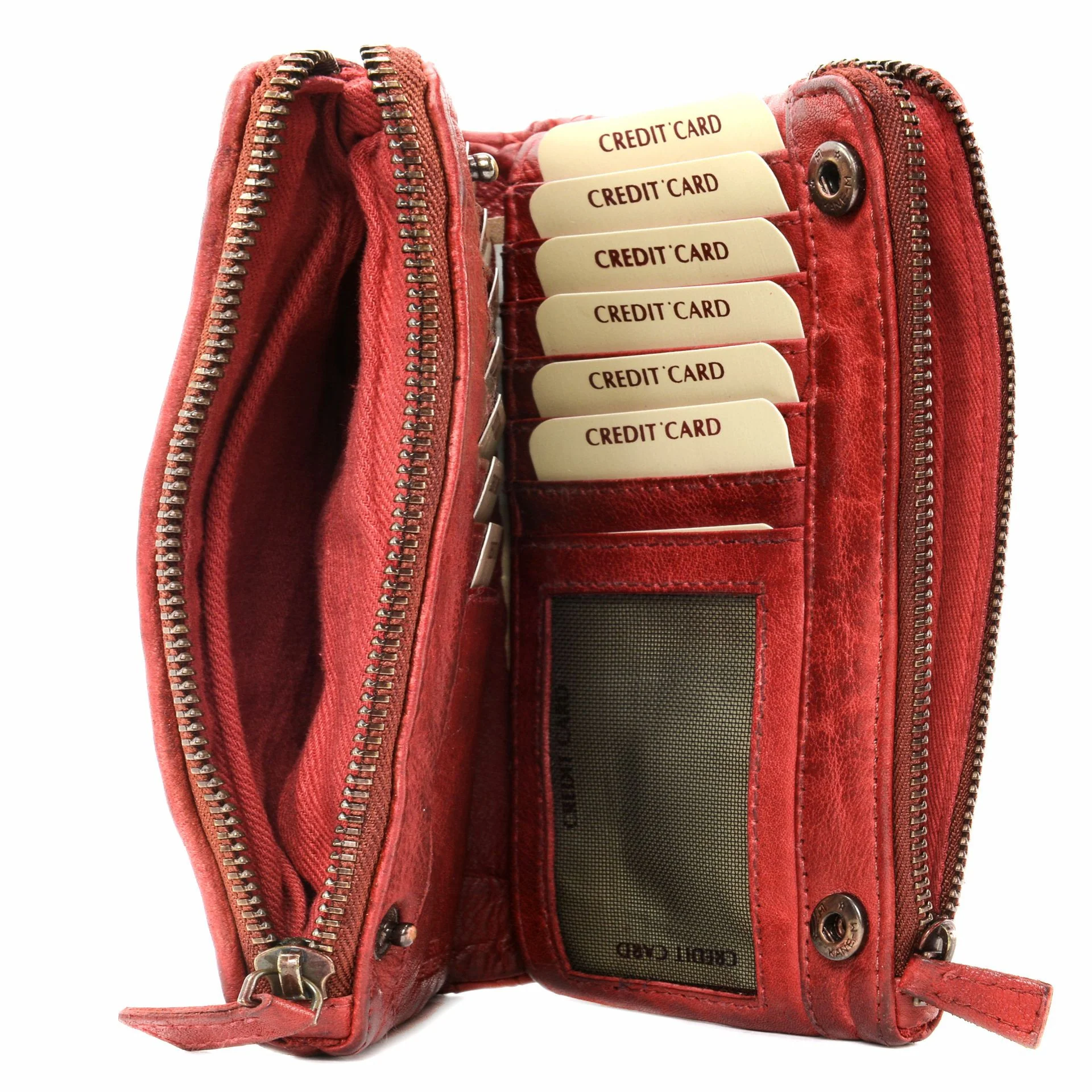 Portefeuille porte-monnaie en cuir tressé SAHARA Rouge garance - Image 5