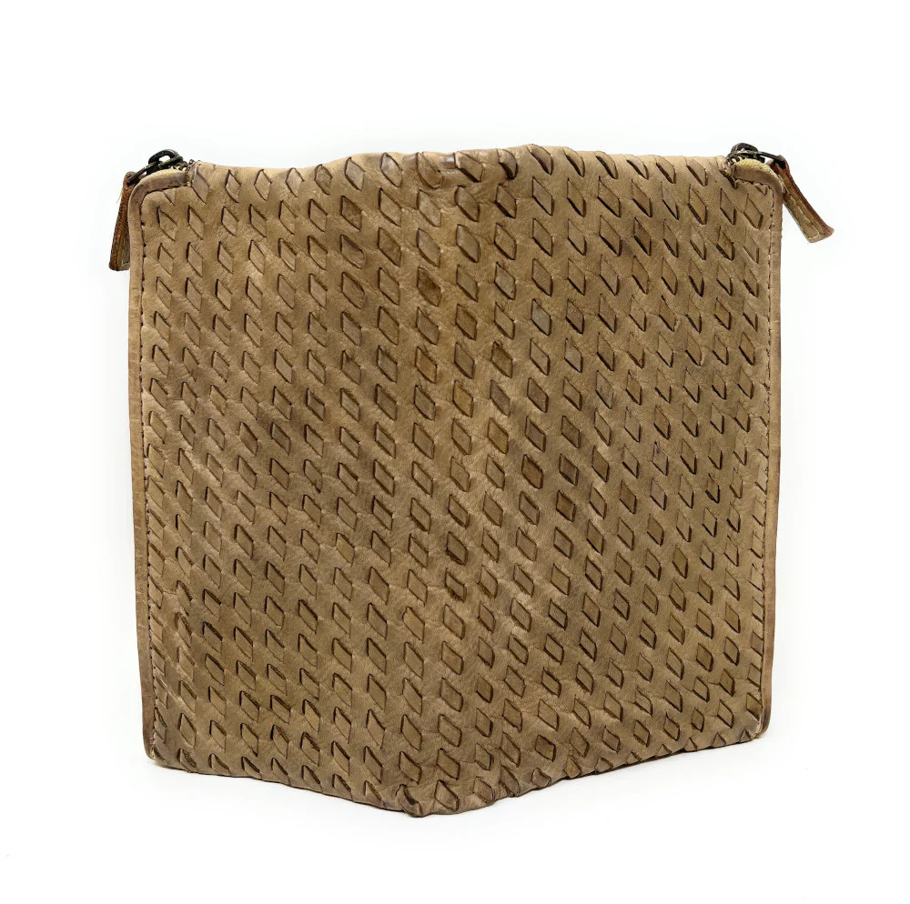 Portefeuille porte-monnaie en cuir tressé SAHARA Taupe clair - Image 2