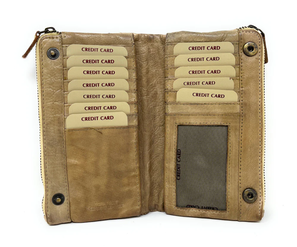 Portefeuille porte-monnaie en cuir tressé SAHARA Taupe clair - Image 4