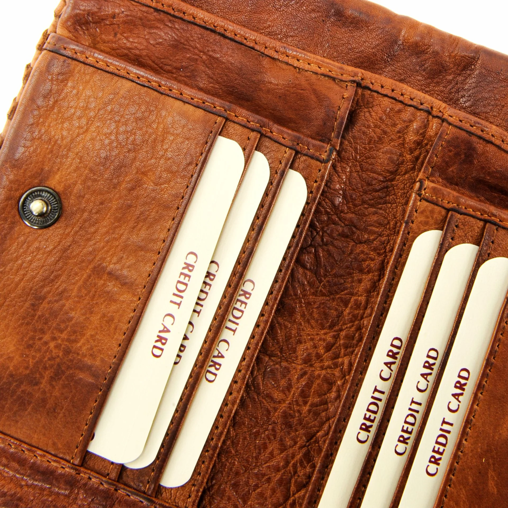 Portefeuille porte-monnaie en cuir tressé THAR Cognac - Image 5