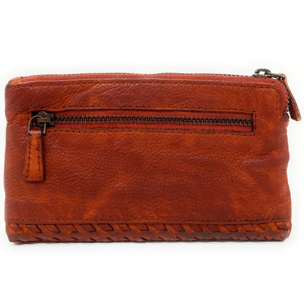 Portefeuille porte-monnaie en cuir tressé THAR Orange patiné - Image 2