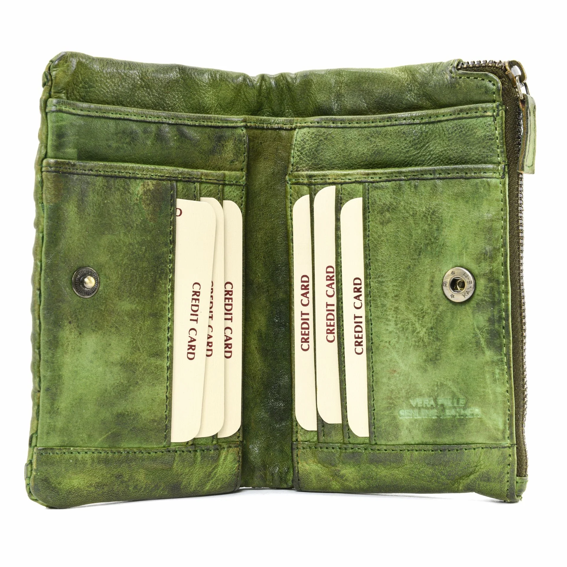 Portefeuille porte-monnaie en cuir tressé THAR Vert intense - Image 5