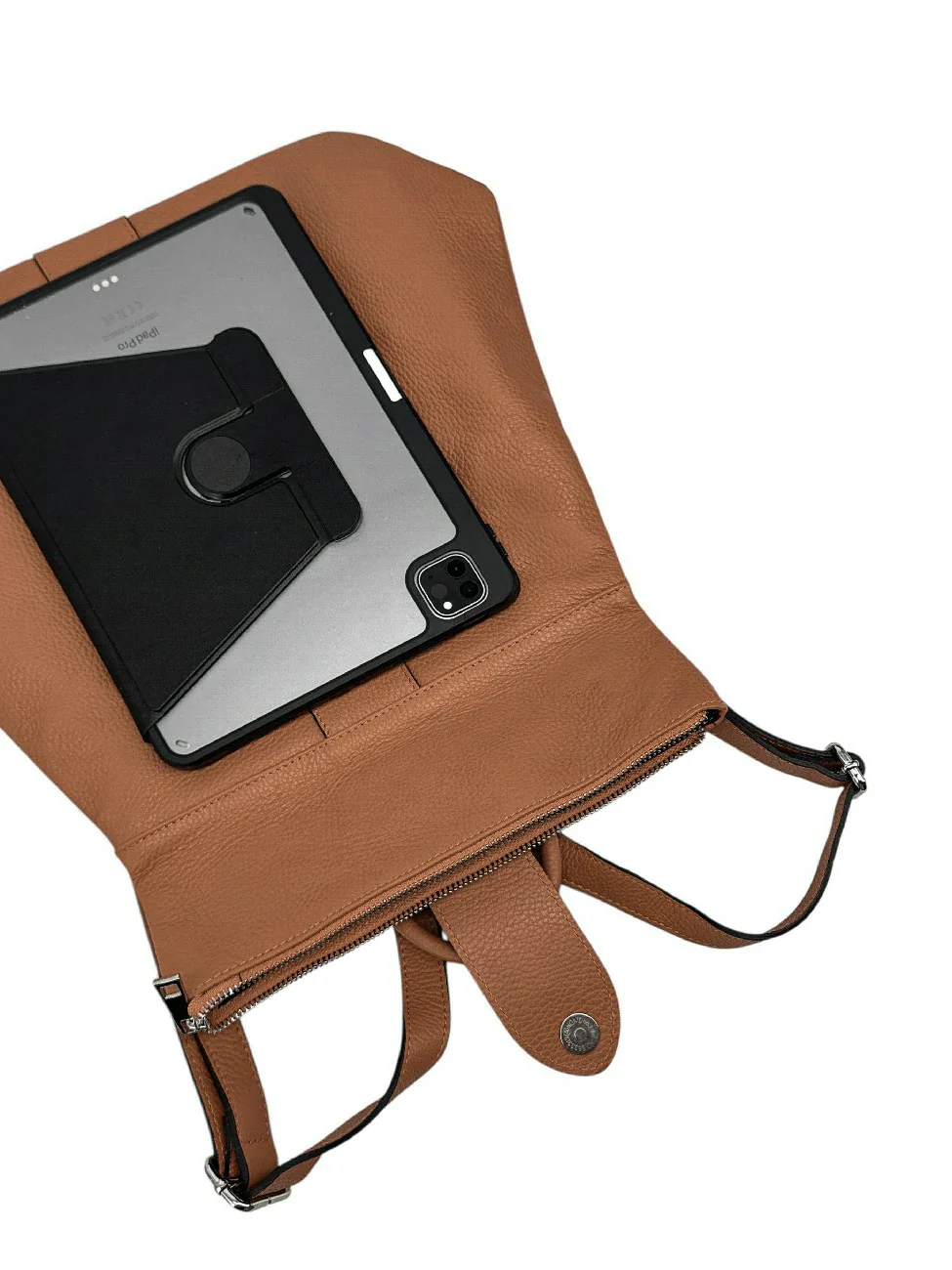 Sac à dos antivol en cuir grainé DORA Camel foncé - Image 5