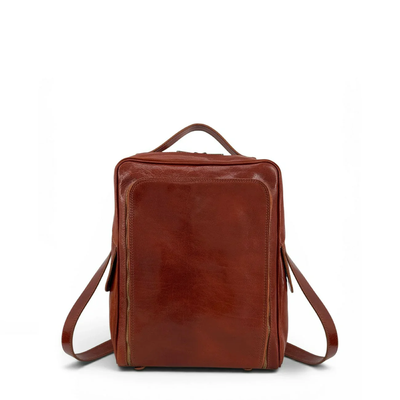 Sac à dos en cuir lisse OSLO Marron cognac foncé - Image 7