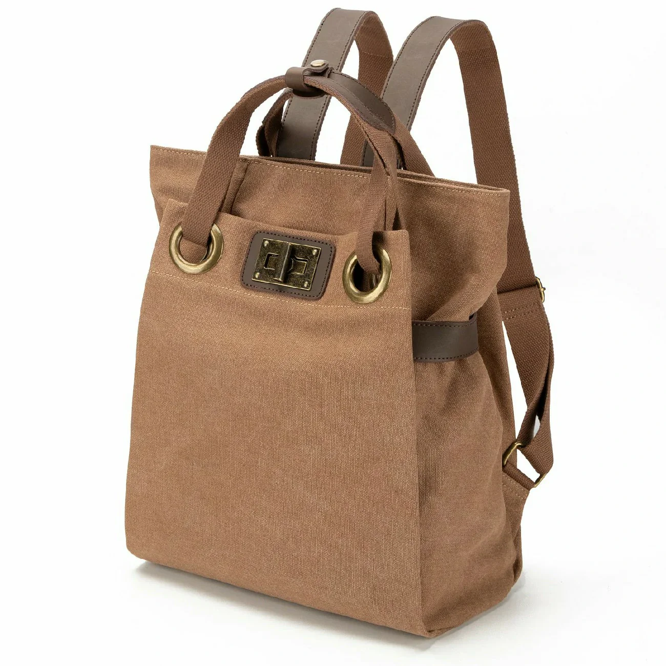 Sac à dos en toile et cuir TRINITE L Marron camel foncé - Image 2