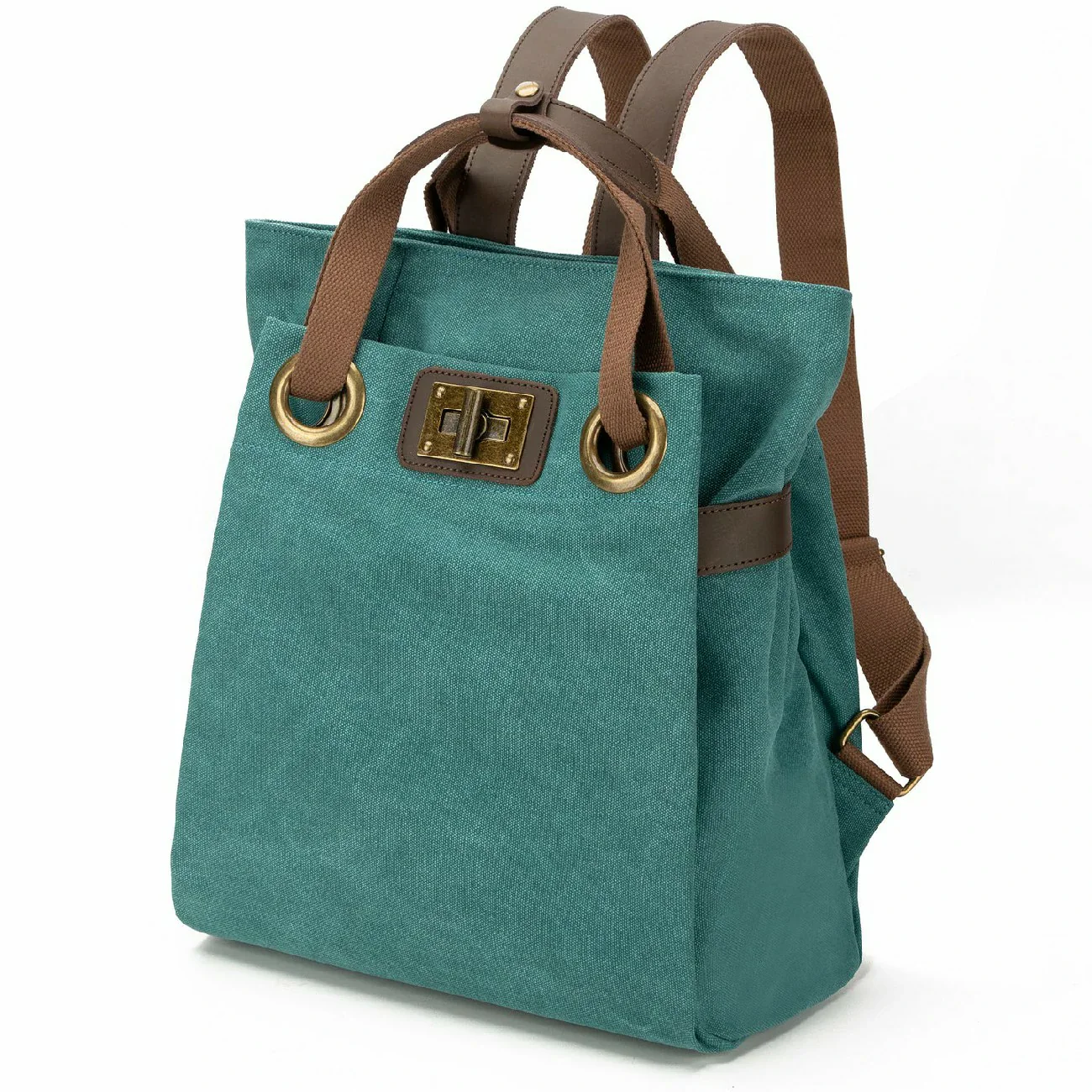 Sac à dos en toile et cuir TRINITE L Vert canard - Image 2