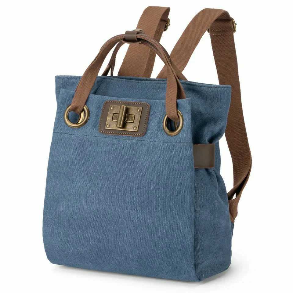 Sac à dos en toile et cuir TRINITE S Bleu denim - Image 2