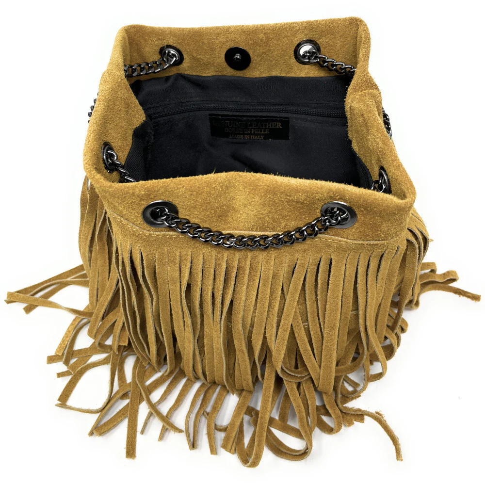 Sac à main à franges en daim TADI Savane - Image 5