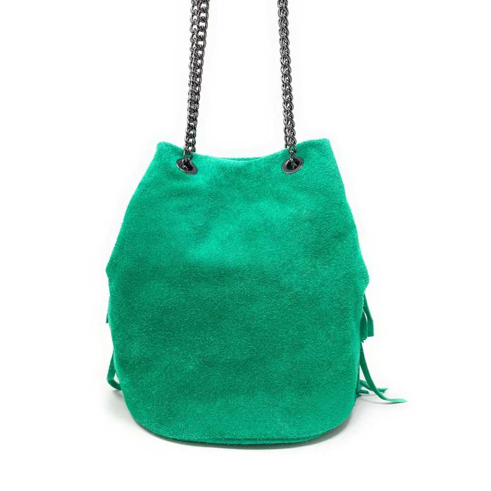 Sac à main à franges en daim TADI Vert menthe - Image 3