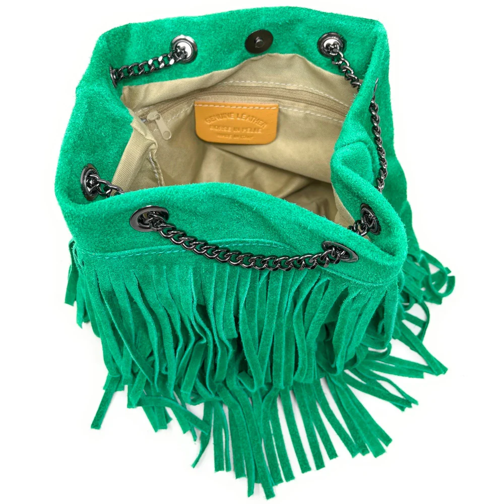 Sac à main à franges en daim TADI Vert menthe - Image 5