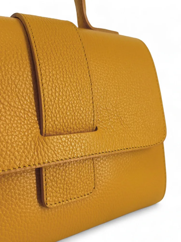 Sac bandoulière en cuir grainé SMART Jaune Moutarde - Image 5